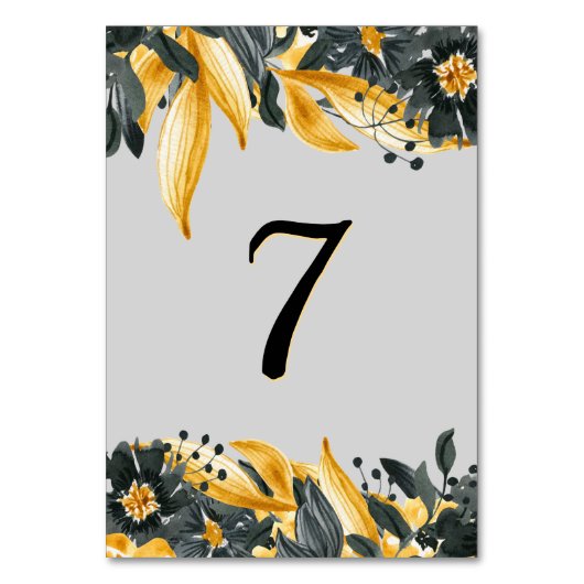 Elegant Geel + Grijs Bloemen Waterverf Bruiloft Kaart (Achterkant)
