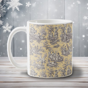 Elegant  geel grijs toile de jouy koffiemok