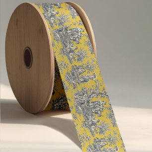 Elegant geel grijs toile de jouy satijnen lint