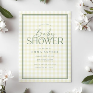 Elegant Geel Groen Gingham Baby shower Kaart