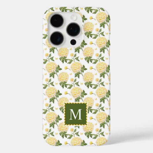 Elegant geel Hydragea bloemenmonogram Case-Mate iPhone Case (Achterkant)