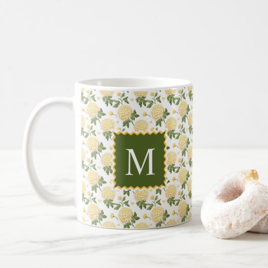 Elegant geel Hydragea bloemenmonogram Koffiemok (Met donut)
