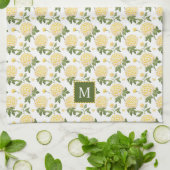 Elegant geel Hydragea bloemenmonogram Theedoek (Gevouwen)