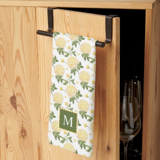 Elegant geel Hydragea bloemenmonogram Theedoek (Derde Gevouwen)