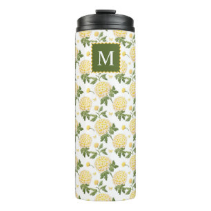 Elegant geel Hydragea bloemenmonogram Thermosbeker