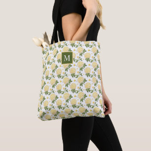 Elegant geel Hydragea bloemenmonogram Tote Bag