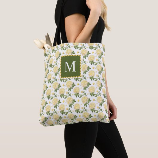 Elegant geel Hydragea bloemenmonogram Tote Bag (Dichtbij)