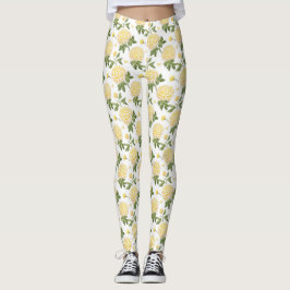 Elegant Geel Hydrangea Bloemvlinder Patroon Leggings