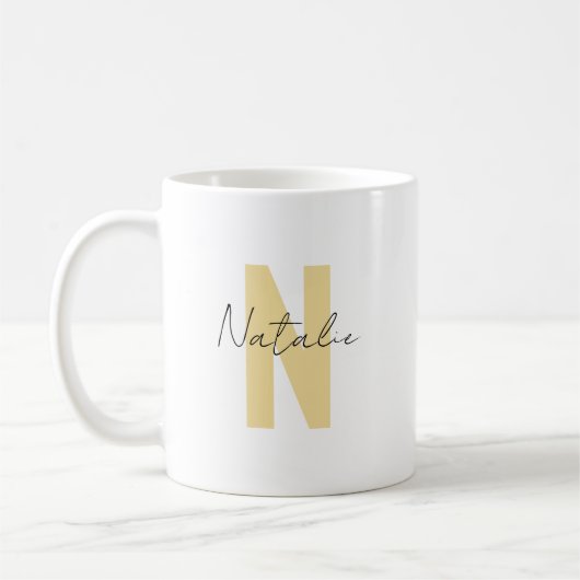 Elegant Geel Initiaal Letter Eenvoudige Monogram N Koffiemok (Links)