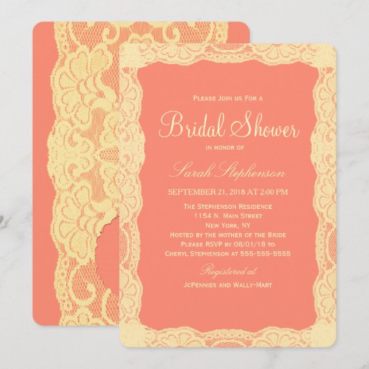 Elegant Geel Kader & Coral Pink Kaart (Voorkant / Achterkant)