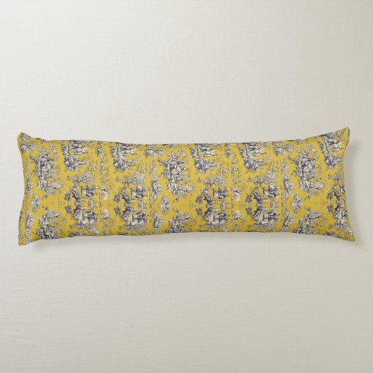 Elegant  geel meer toile de jouy lichaamskussen (Achterkant)