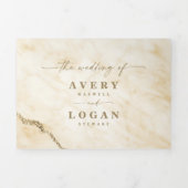 Elegant geel met gouden folie marmeren bruiloft drieluik uitnodiging (Cover)