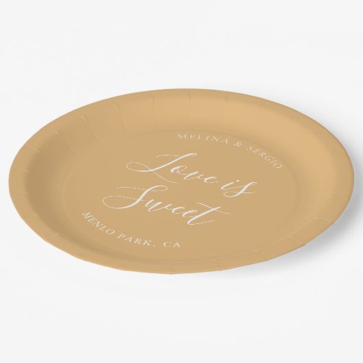 Elegant geel minimalistische kalligrafie bruiloft papieren bordje (Gekanteld)