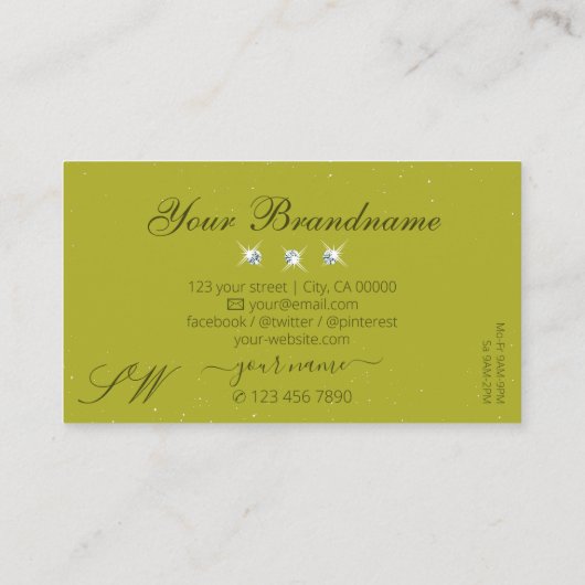 Elegant Geel Olijf Groen Sparkle Juwels Initialen Visitekaartje (Achterkant)