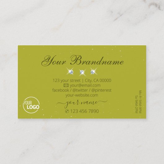 Elegant Geel Olijf Groene Sparkle Jewelen voegen L Visitekaartje (Achterkant)