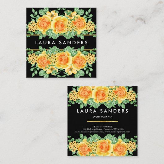 Elegant geel Oranje Roos Flower Event Planner Vierkante Visitekaartje (Voorkant / Achterkant)