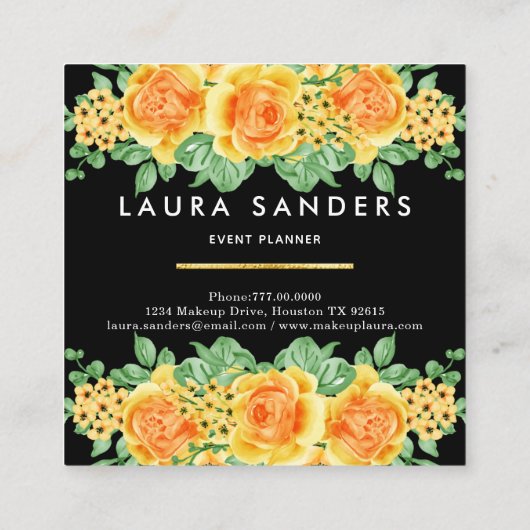 Elegant geel Oranje Roos Flower Event Planner Vierkante Visitekaartje (Achterkant)