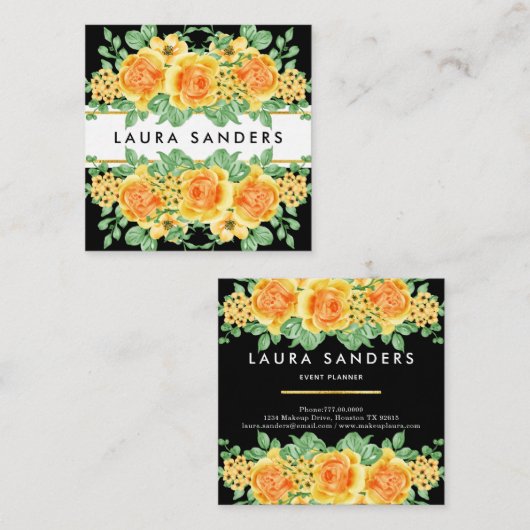 Elegant geel Oranje Roos Flower Event Planner Vierkante Visitekaartje (Voorkant / Achterkant)