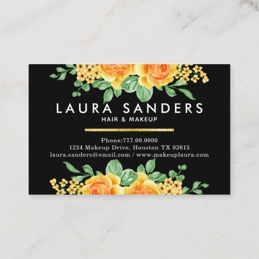 Elegant Geel Oranje Roos Vloerhaar & Makeup Visitekaartje (Achterkant)