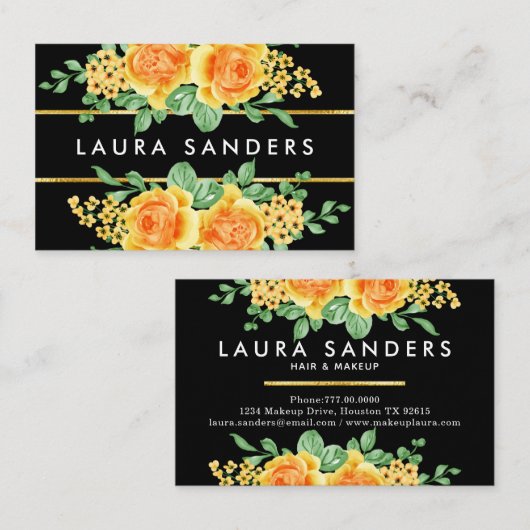 Elegant Geel Oranje Roos Vloerhaar & Makeup Visitekaartje (Voorkant / Achterkant)