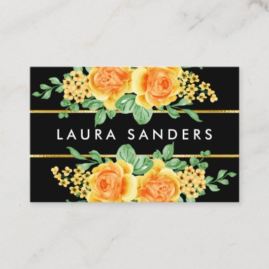 Elegant Geel Oranje Roos Vloerhaar & Makeup Visitekaartje (Voorkant)