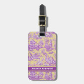 Elegant  geel paarse toile de jouy bagagelabel (Voorkant verticaal)