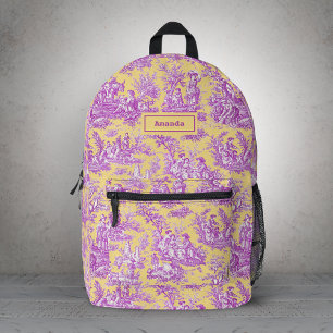 Elegant  geel paarse toile de jouy bedrukte rugzak