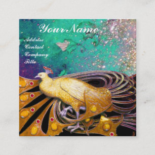ELEGANT GEEL PEACOCK EN GROENE PLANTAARDIGE VERLIE VIERKANTE VISITEKAARTJE