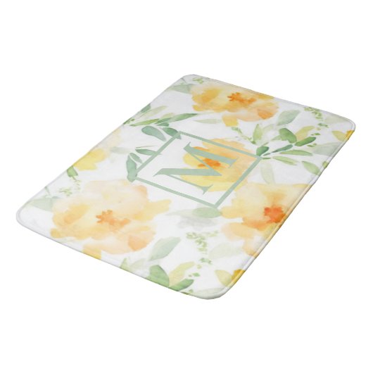 Elegant geel perzik sinaasappel waterverf floraal badmat (Gekanteld)