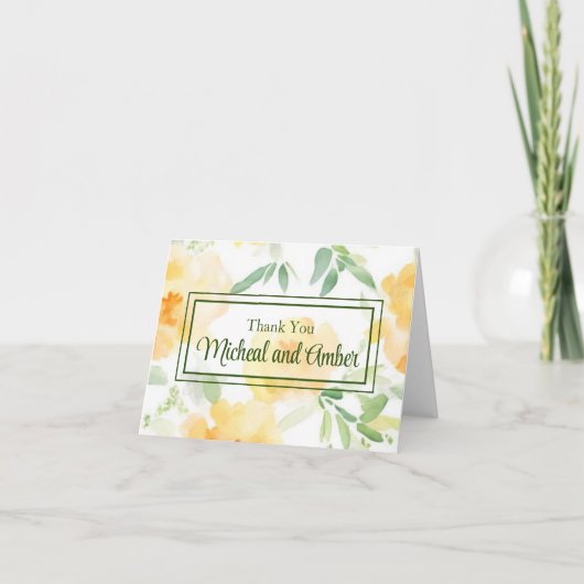 Elegant geel perzik sinaasappel waterverf floraal bedankkaart (Voorkant)