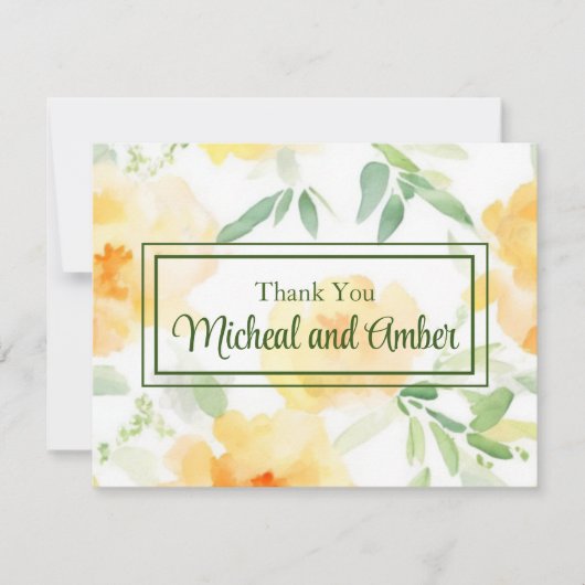 Elegant geel perzik sinaasappel waterverf floraal bedankkaart (Voorkant)