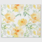 Elegant geel perzik sinaasappel waterverf floraal cadeaupapier (Vlak)