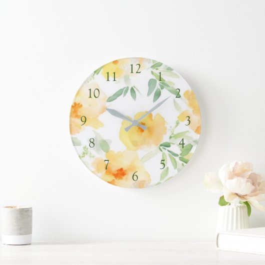 Elegant geel perzik sinaasappel waterverf floraal grote klok (Huis)