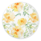 Elegant geel perzik sinaasappel waterverf floraal keramische knop (Voorkant)