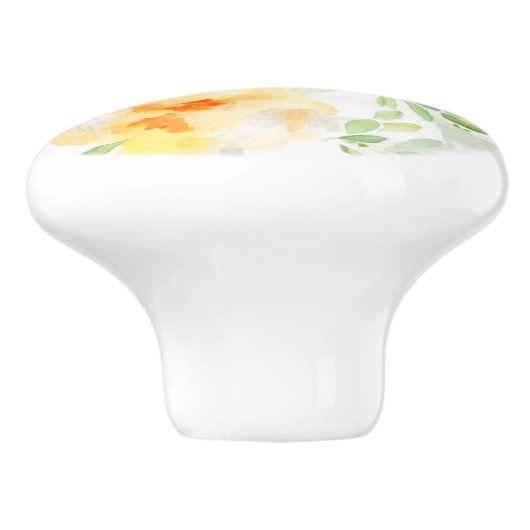 Elegant geel perzik sinaasappel waterverf floraal keramische knop (Zijkant)