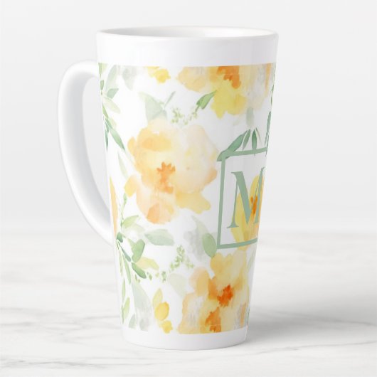 Elegant geel perzik sinaasappel waterverf floraal latte mok (Linkerhoek)