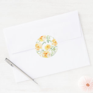 Elegant geel perzik sinaasappel waterverf floraal ronde sticker