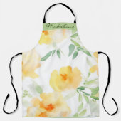 Elegant geel perzik sinaasappel waterverf floraal schort (Voorkant)