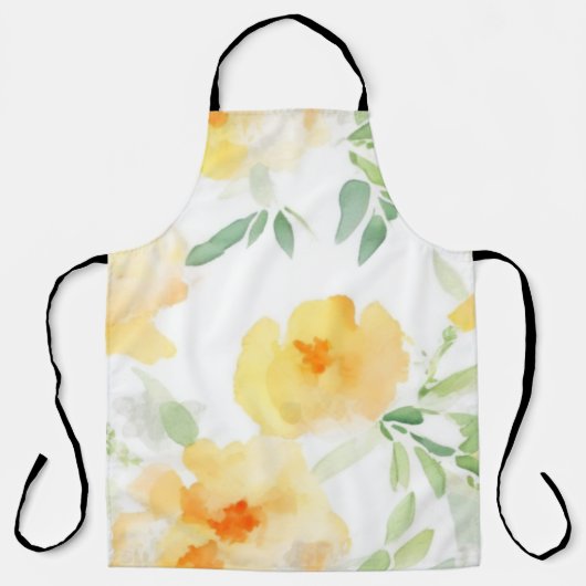 Elegant geel perzik sinaasappel waterverf floraal schort (Voorkant)
