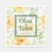 Elegant geel perzik sinaasappel waterverf floraal servet (Voorkant)