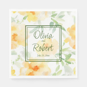 Elegant geel perzik sinaasappel waterverf floraal servet