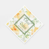 Elegant geel perzik sinaasappel waterverf floraal servet (Hoek)