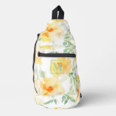 Elegant geel perzik sinaasappel waterverf floraal sling bag (Voorkant)