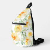 Elegant geel perzik sinaasappel waterverf floraal sling bag (Rechterhoek)