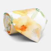 Elegant geel perzik sinaasappel waterverf floraal stropdas (Opgerold)
