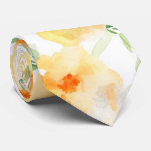 Elegant geel perzik sinaasappel waterverf floraal stropdas (Opgerold)