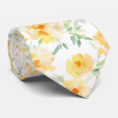 Elegant geel perzik sinaasappel waterverf floraal stropdas (Opgerold)