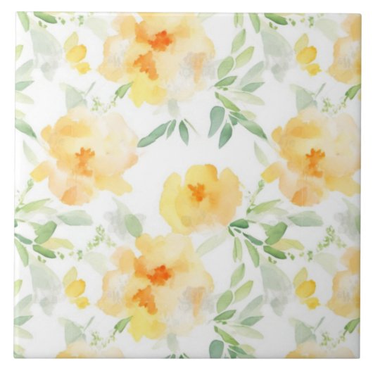 Elegant geel perzik sinaasappel waterverf floraal tegeltje (Voorkant)