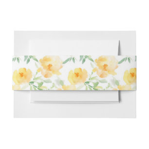 Elegant geel perzik sinaasappel waterverf floraal uitnodigingen wikkel