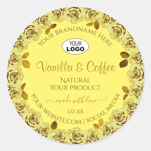 Elegant geel product Labels bloeiende Rozen Logo (Voorkant)